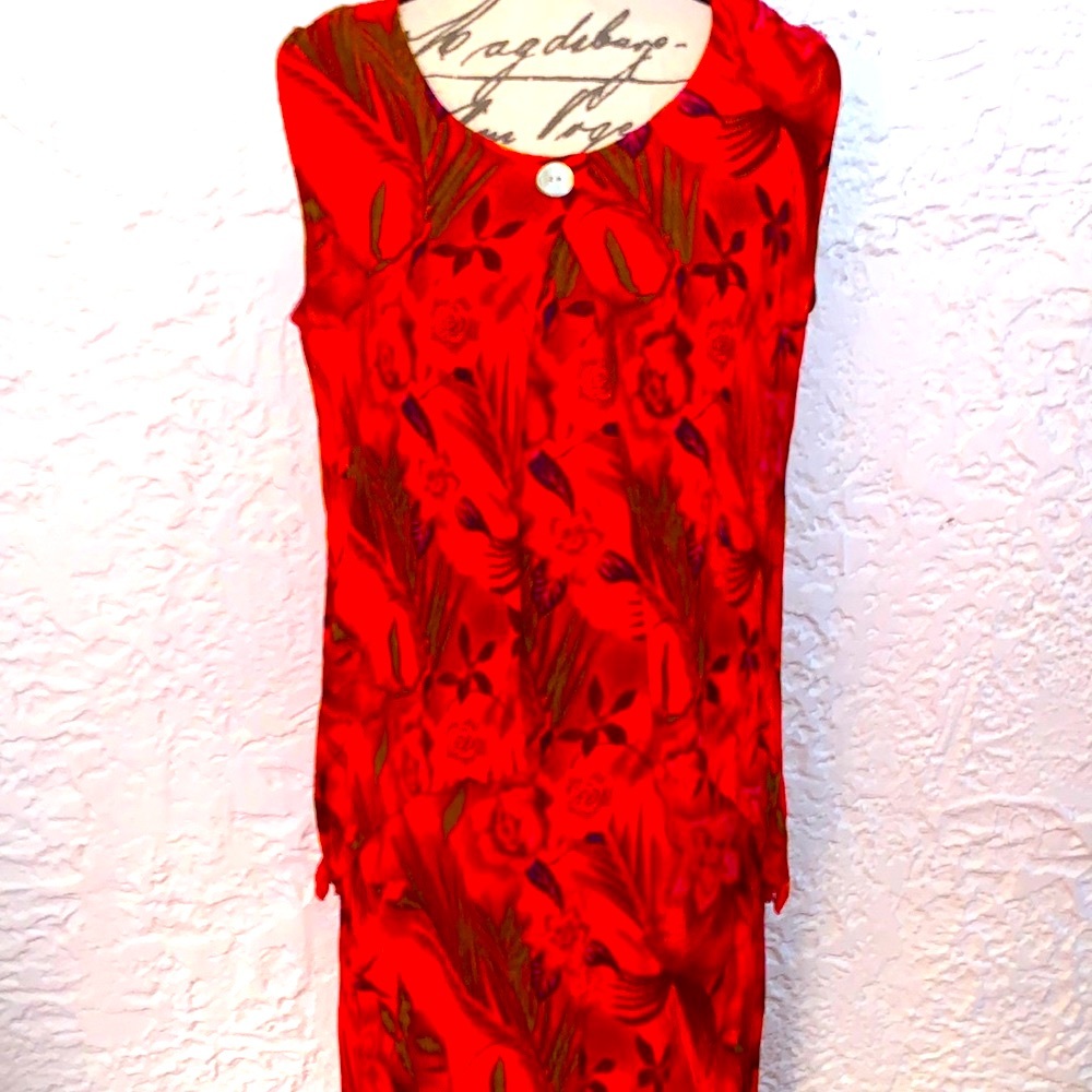 🌺Vintage Hot Coral Tropical Floral Broomstick Dress